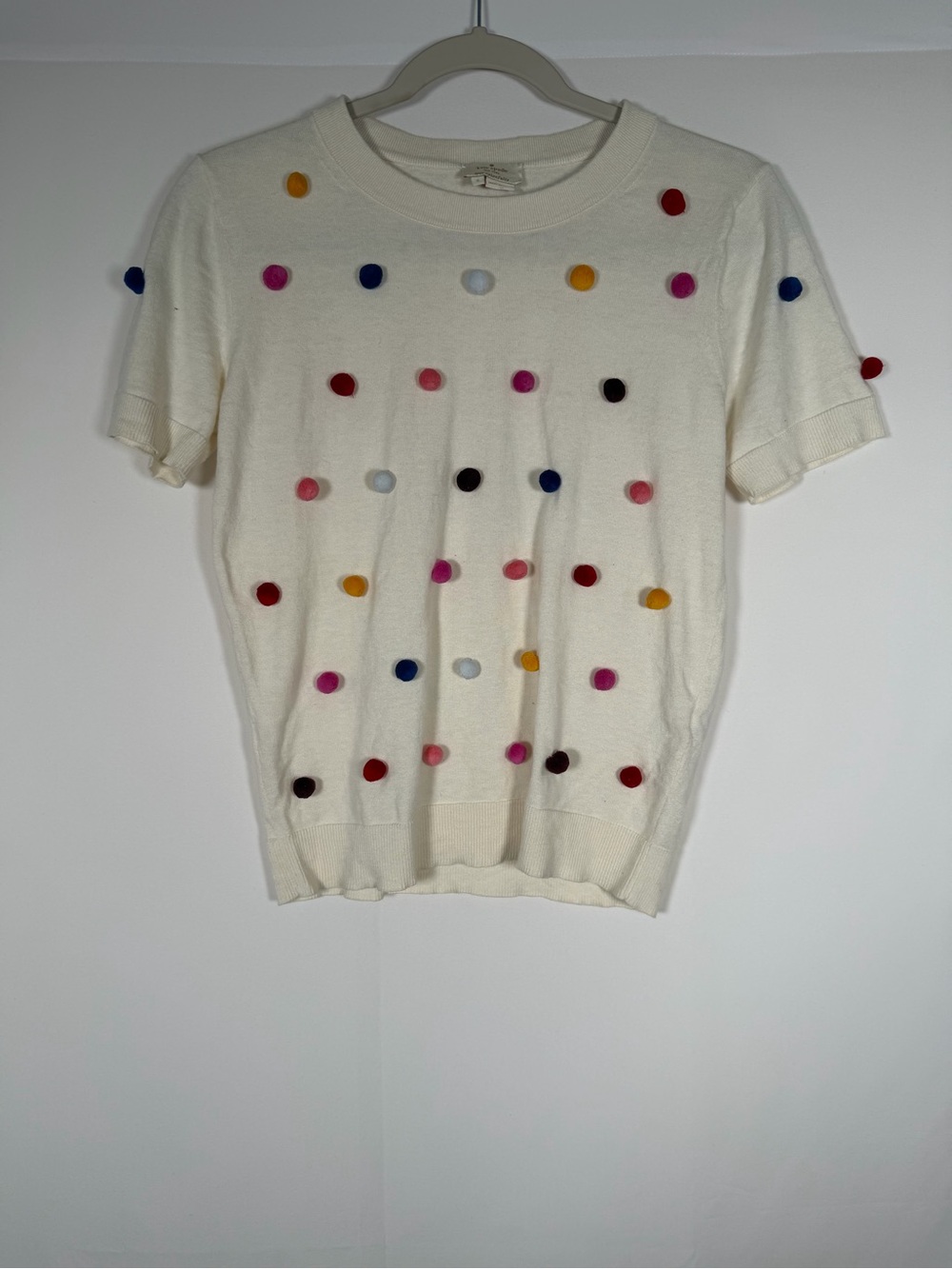 kate spade Cream Short Sleeve Pom-Pom Sweater‎